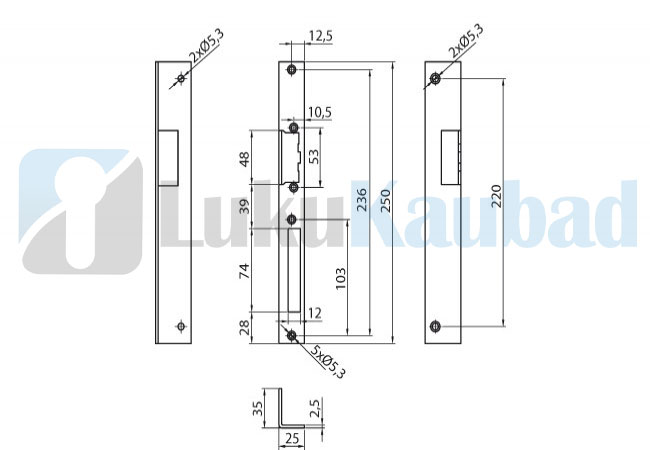 Vasturaua paigaldusplaat ELP 250x25x35 mm