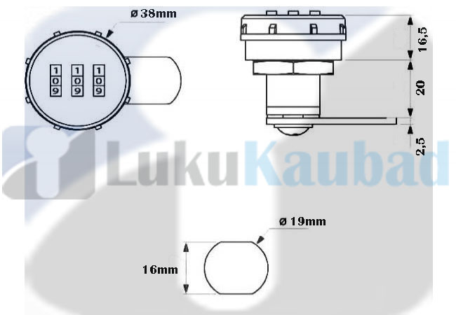 Postkastilukk koodiga 19x19 mm