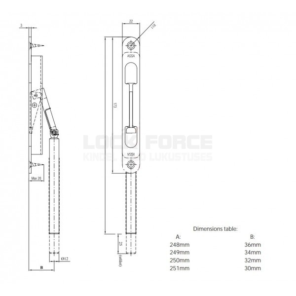 FLUSH BOLT ASSA 1396