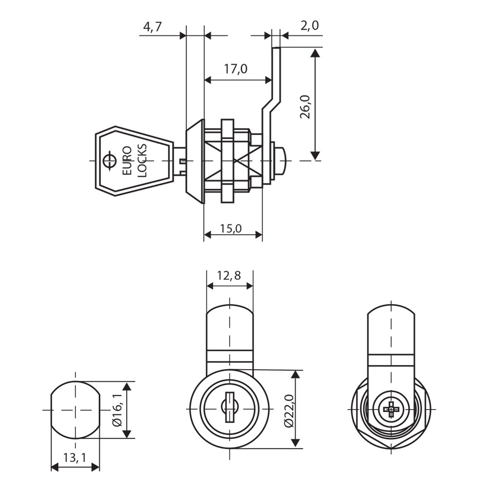 Euro-Locks mööblilukk 0233 15 mm