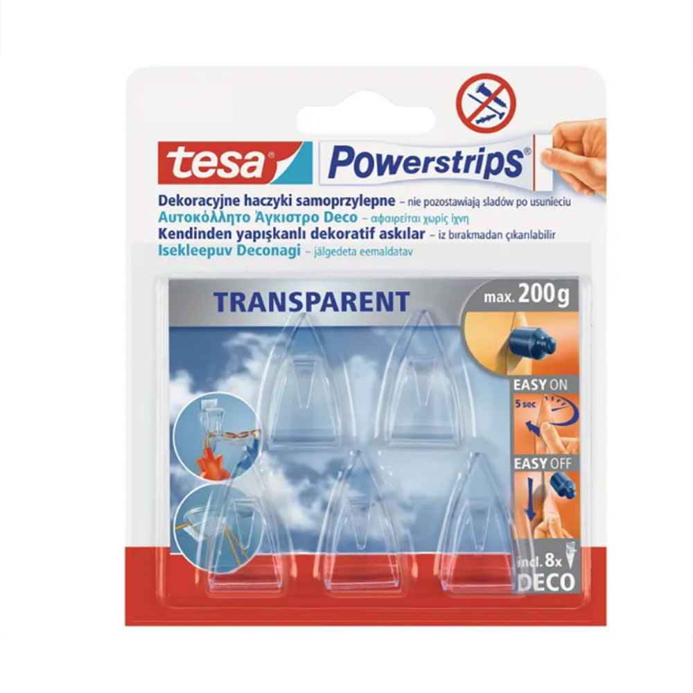 Tesa riidekonksud DECO 5tk. LÄBIPAISTEV
