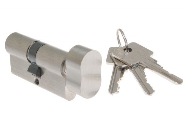 B-Harko H6 55g/30 mm Euro Profile Cylinder EN 1303:2015-07 Satin Nickel 6-Pin Knob