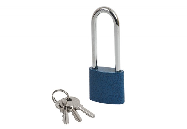B-Harko BL45 cast iron snap padlock with a long shackle, blue