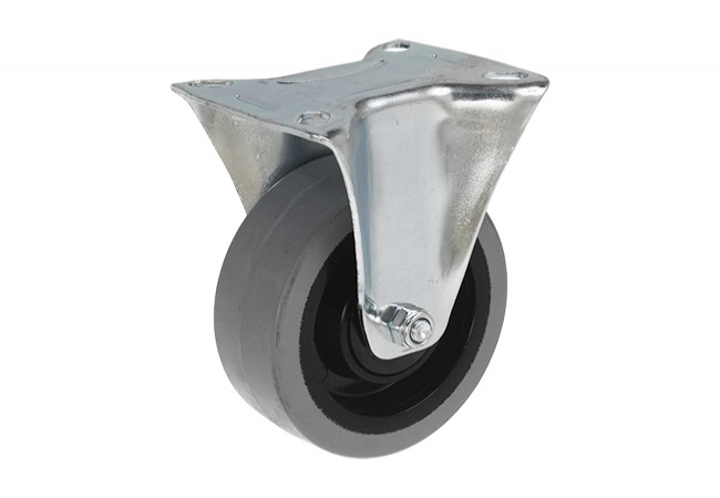 Koło Stałe Fixed Wheel 125mm Elastic Grey Rubber Tread 150kg Load Capacity