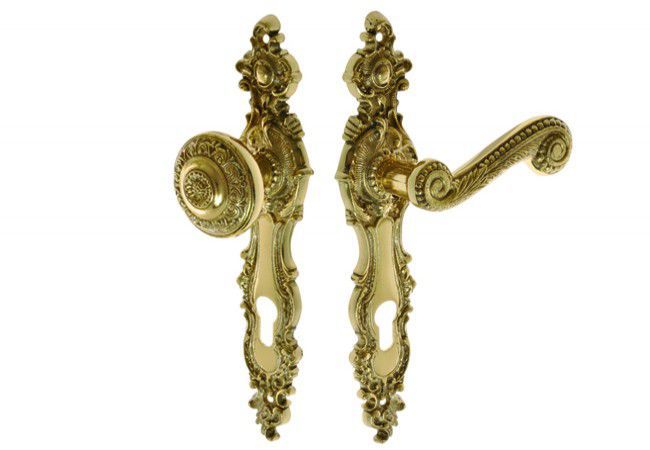 RETRO Brass Lever-Knob Door Handle Set 92mm Euro Insert Left-Side Ornamental