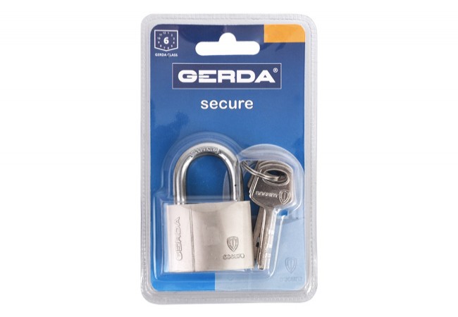 GERDA SECURE KSWS S60 Shackle Padlock Reinforced Brass Body Hardened Steel Satin Nickel