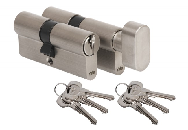 Yale Y600 Cylinder Set 35/55+35g/55 Satin Nickel Emergency Clutch 6 Dimple Keys