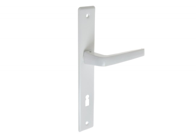 72 KL Door Handle Set White Interior Exterior Pair 72mm Lock Spacing