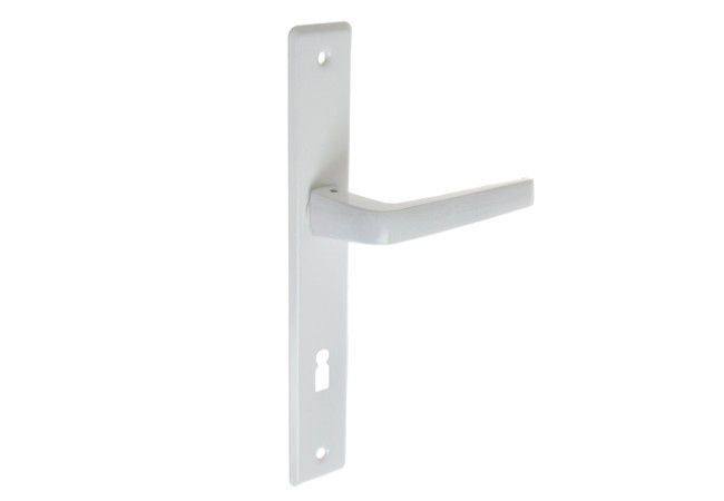 72 KL Door Handle Set White Interior Exterior Pair 72mm Lock Spacing