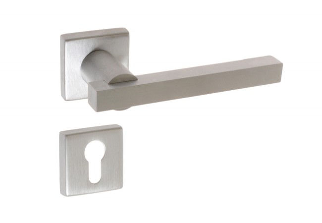 TIME QR Door Handle Square Escutcheon Set Matte Chrome Finish Modern Design