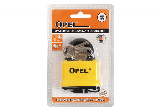 OPEL 65 Laminated Padlock Waterproof 65mm Cylinder Guard Hardened Steel Shackle