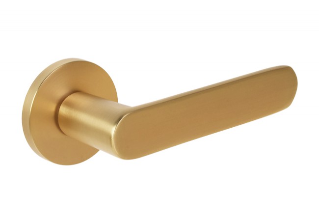 Schaffner NORA Door Handle KNORG Round Rosette Brushed Gold Spring-Assisted Universal