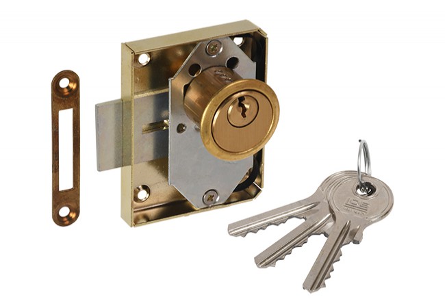 Metalplast Częstochowa 30 K Furniture Lock Surface-Mounted Right-Handed Brass Patented Cylinder