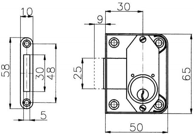 Metalplast Częstochowa 30 K Furniture Lock Surface-Mounted Right-Handed Brass Patented Cylinder