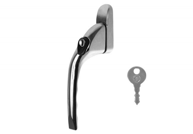 Keyed Window Handle Bent Lever Chrome Left Side Casement 35mm Spindle