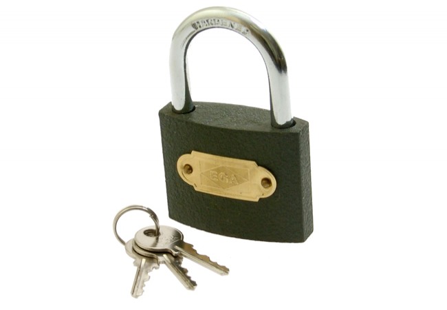 EGA 50 mm Cast Iron Padlock Snap-to-Lock Hardened Steel Shackle Powder-Coated