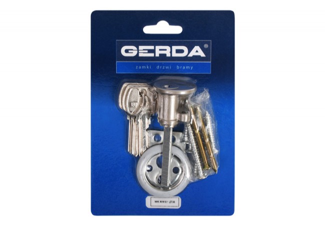 Gerda E1 RIM Overmount Cylinder Satin Nickel Adjustable Actuator PN-EN 1303:2007