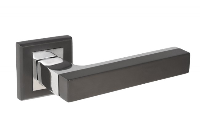 MISTRAL Door Handle Set Square Rosette Zamak Black Matte/Chrome Finish