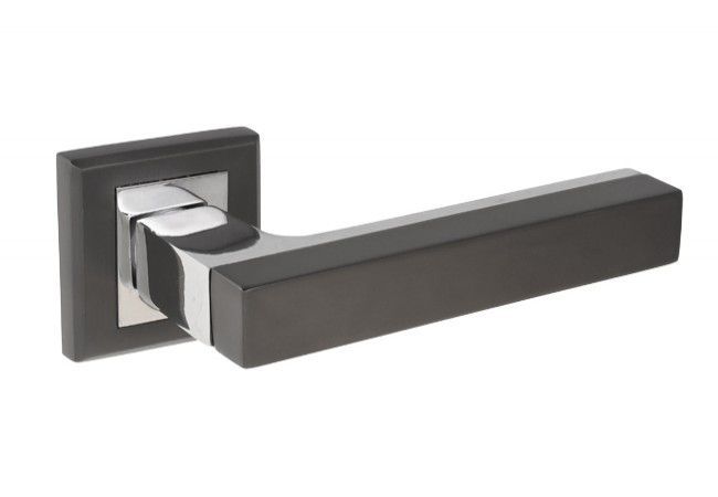 MISTRAL Door Handle Set Square Rosette Zamak Black Matte/Chrome Finish