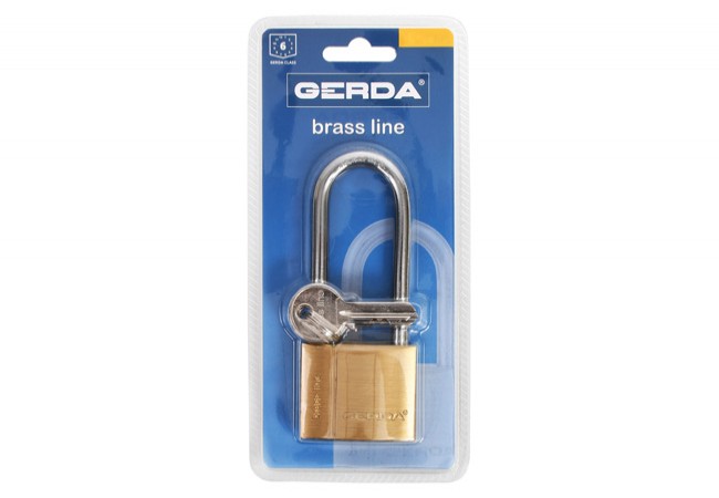 GERDA BRASS LINE S40 (KMZ) Padlock Brass Body Extra-Long 66mm Shackle Outdoor