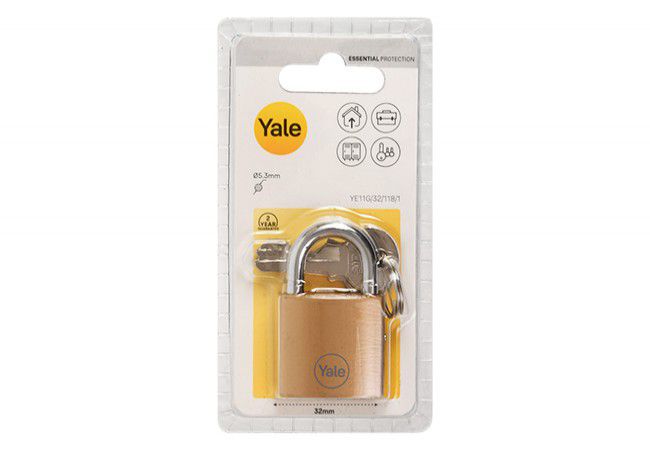 YALE YE11G/32/118/1 Cast Iron Padlock 32mm Snap-Action Gold Finish