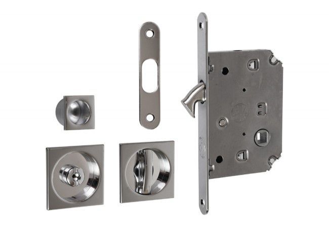 Sliding Door Lock Set WC Privacy Indicator Chrome Square Recessed Handles