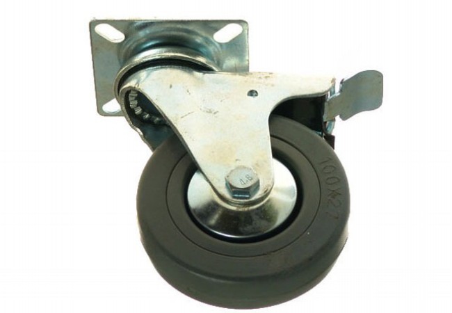 CKPA-PG 100S-MHC Swivel Caster Grey Rubber Wheel 100mm with Brake 65kg Double Ball Bearing