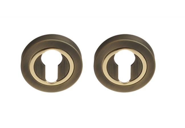 GAMET PLT-25-Y-02ME-03-02ME Round Escutcheon Set Patina/Gold for Cylinder Lock