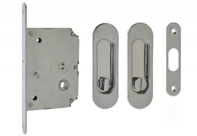 WC Mortise Lock Set for Sliding Door Oval Handle 125x33mm Chrome Privacy
