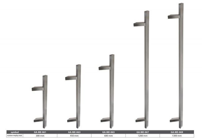 Stainless Steel Offset Pull Handle 800mm 45° Bent Rectangular Profile 600mm Centers