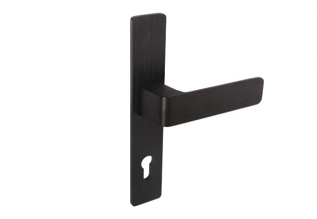 L-92 H636/S5S42G6 Door Lever Handle Long Escutcheon Black Anodized Ergonomic Grip