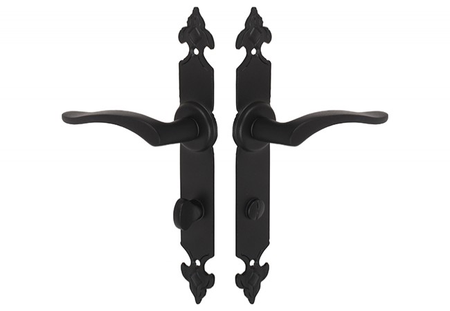 Retro door handle on a forged plate, black, 72 WC (KKR2)