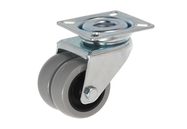 Double Swivel Caster 50mm Polyurethane Tread Grey Plate Mounted 100kg Capacity