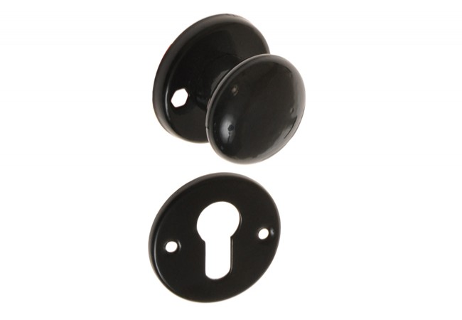 WB Fixed-Turn Door Knob Round Rosette Solid Metal Black Finish
