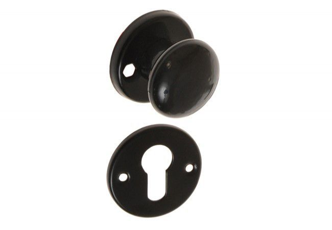 WB Fixed-Turn Door Knob Round Rosette Solid Metal Black Finish