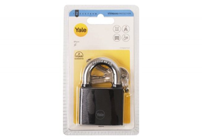 YALE Y111B/50/125/1 Padlock Cast Iron Black EN 12320 Snap-Lock 3 Keys Included