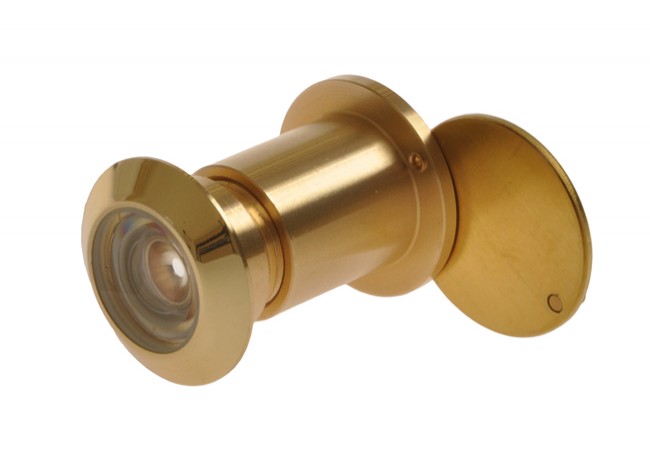 Polished Brass Door Viewer fi 27 180° Wide Angle Adjustable 65-90mm