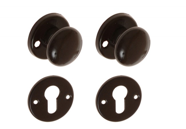 MARTEX Bytów WB Double-Sided Rotating Door Knob Polished Aluminium Brown Round Escutcheon