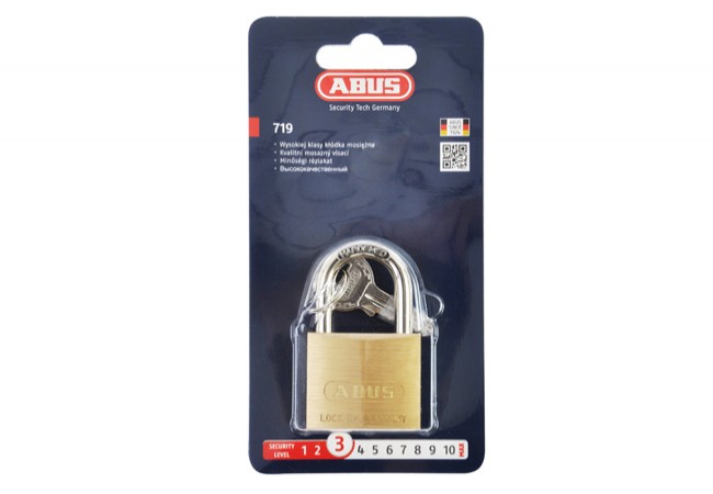 Abus 719 Brass Padlock 40mm Double-Bolted Shackle Hardened Steel Security