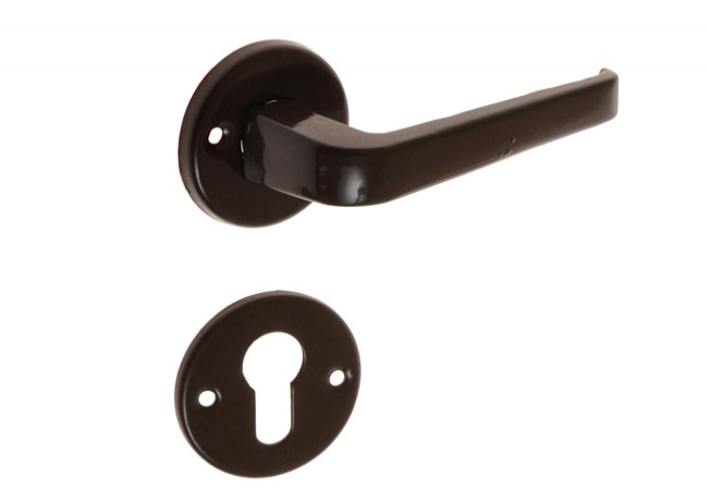 WB Door Handle Set Lacquered Aluminium Round Escutcheon Brown Finish