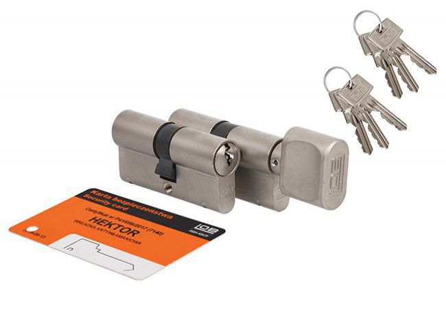LOB HEKTOR Cylinder Lock Set 45g/40+45/40 Satin Nickel EN 1303 Class B 6 Keys