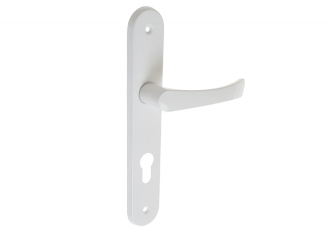 Door Handle Set 72 mm Keyhole Spacing White Matched Interior Exterior Pair