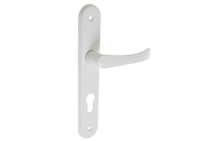 Door Handle Set 72 mm Keyhole Spacing White Matched Interior Exterior Pair