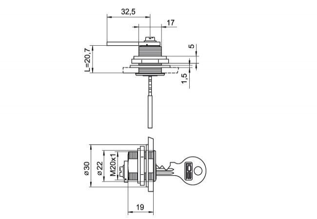 LOB ZK-21 Cylinder Cam Lock Silver Two Keys for Lockers and Cabinets