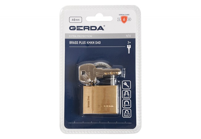 Gerda BRASS PLUS KMKN S40 Brass Padlock 40mm Double Locking IMP Certified