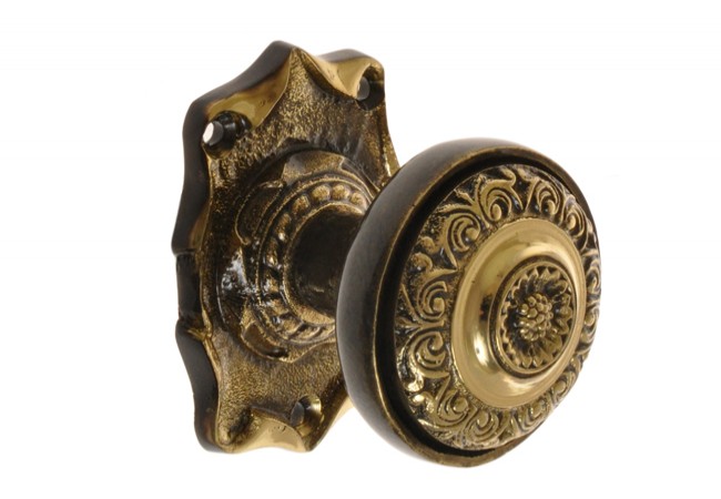 Gałka Stała Fixed Door Knob Solid Brass Antique Patina Finish Rectangular Backplate