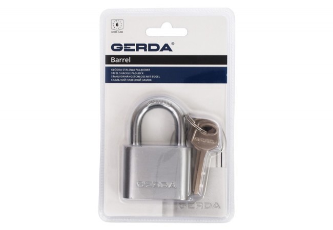 GERDA Barrel 60mm Steel Padlock Double-Sided Shackle Lock Matte Chrome Finish