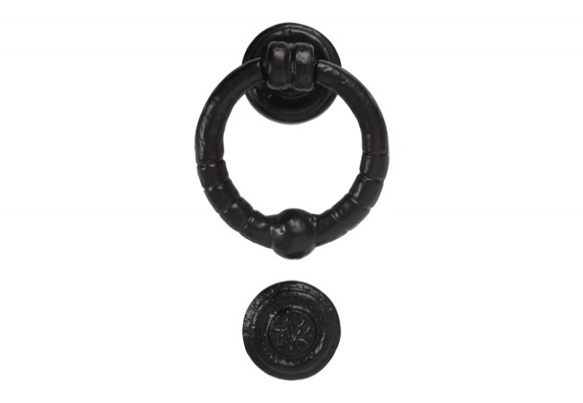 FF71 Round Rustic Door Knocker Steel Black 120mm with 70mm Mounting Screws