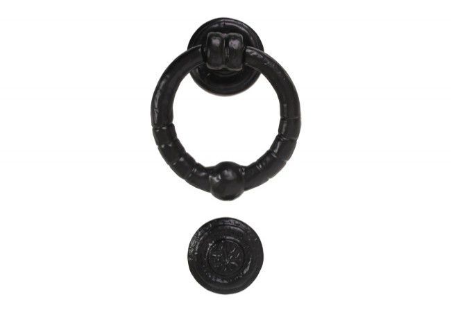 FF71 Round Rustic Door Knocker Steel Black 120mm with 70mm Mounting Screws