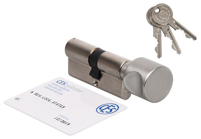 CES PSM 45G/35 Cylinder Lock Thumbturn EN 1303 6.D Nickel Patented Key System